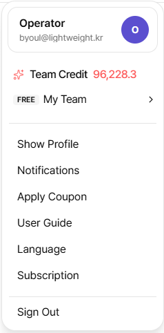 User menu